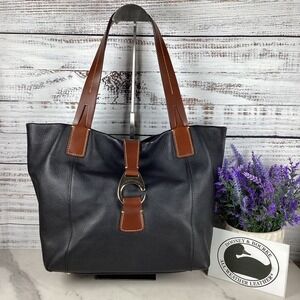 DOONEY‎ & BOURKE SHOULDER BAG BLACK BROWN LEATHER DERBY PEBBLE EAST WEST SHOPPER